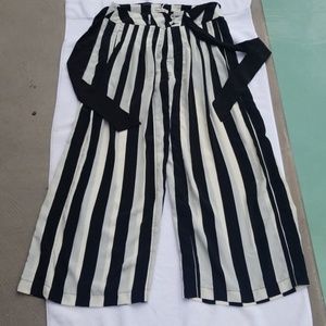 Black and white striped wide leg pant.